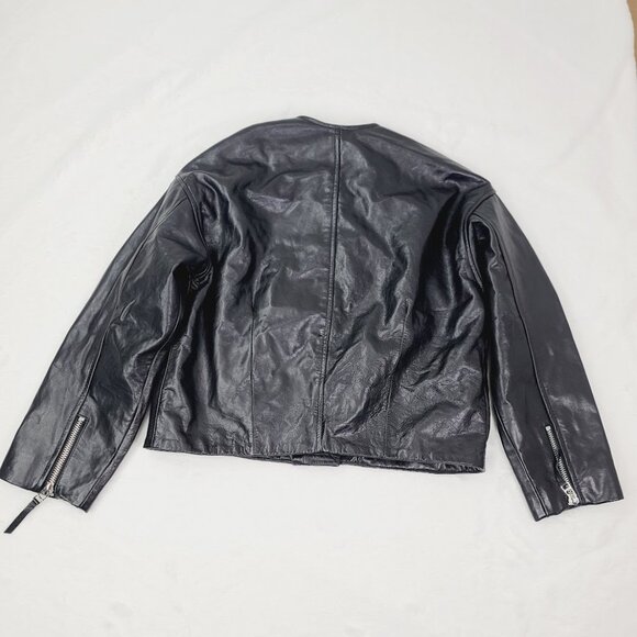 Zara Women's Black Long Sleeve Round Neck Streetwear Faux Leather Jacket Size XS - Picture 3 of 12